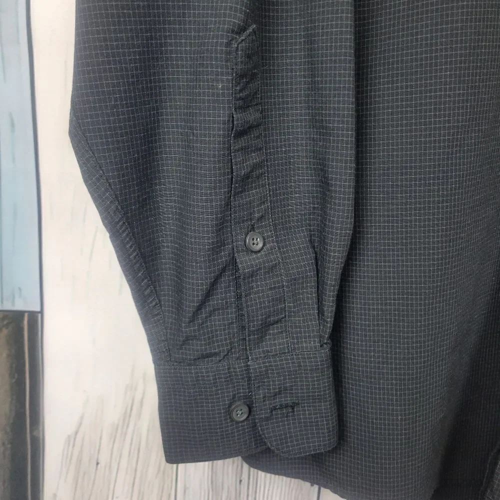Perry Ellis Black Small Check Long Sleeve Button Down Shirt Size 16 34/35